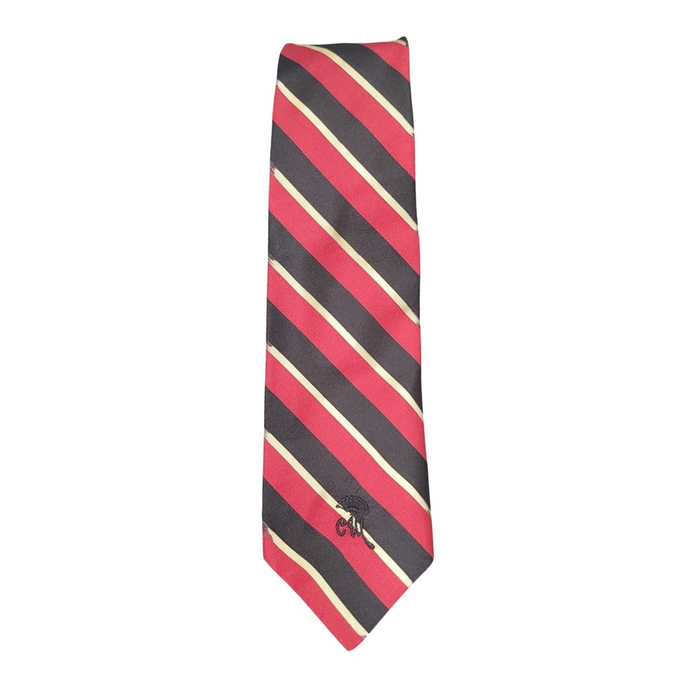 Countess Mara 54" Striped‎ Tie Mens Red Black Cream Embroidered Crest Vintage